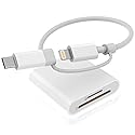 SD Card Reader for iPhone iPad, Dual Connector (Lightning&USB-C) Memory SD Card Adapter, Support SD/MicroSD Cards, High-Speed Digital Trail Camera
