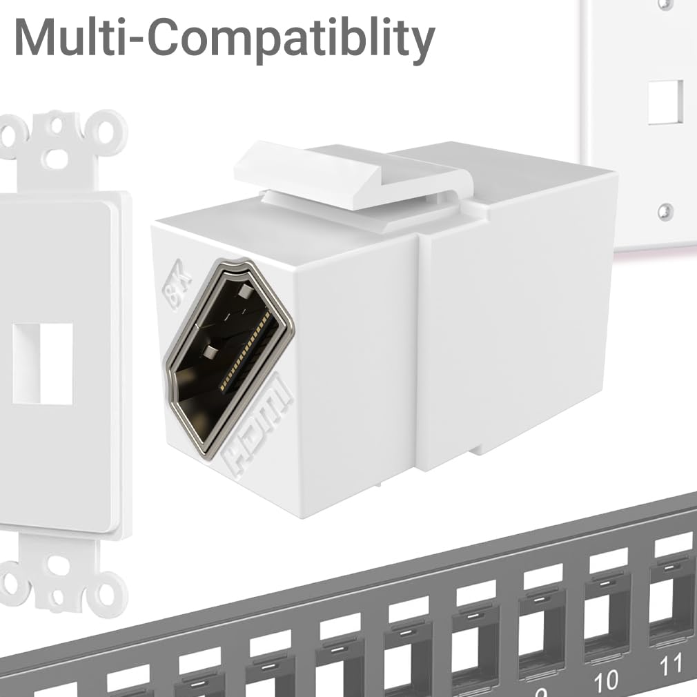 YOEMELY HDMI Keystone 8K, White HDMI Keystone Coupler for HDMI 2.1a Cable Pass Through, Including 8K 60Hz or 4K 120Hz Resolution and up to 48G