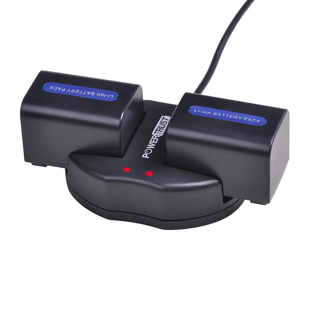 PowerTrust 2Pack NP-FH70 Battery + Dual USB Charger for Sony NP-FH50 NP-FH40 NP-FH30 NP-FH70 NP-FH100 A230 A330 A290 A380 DVD650 HC20 Batteries