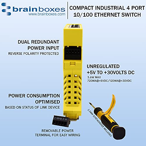 Brainboxes Switch - 4 Ports - DIN Rail mountable (SW-504)