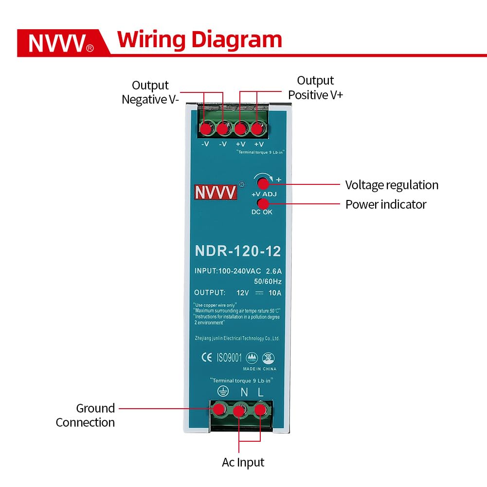 12Vdc 10Amp DIN-Rail Power Supply NDR 120W, Input:100-240VAC,Output:12VDC,Power Supply Switch Switching Converter DC