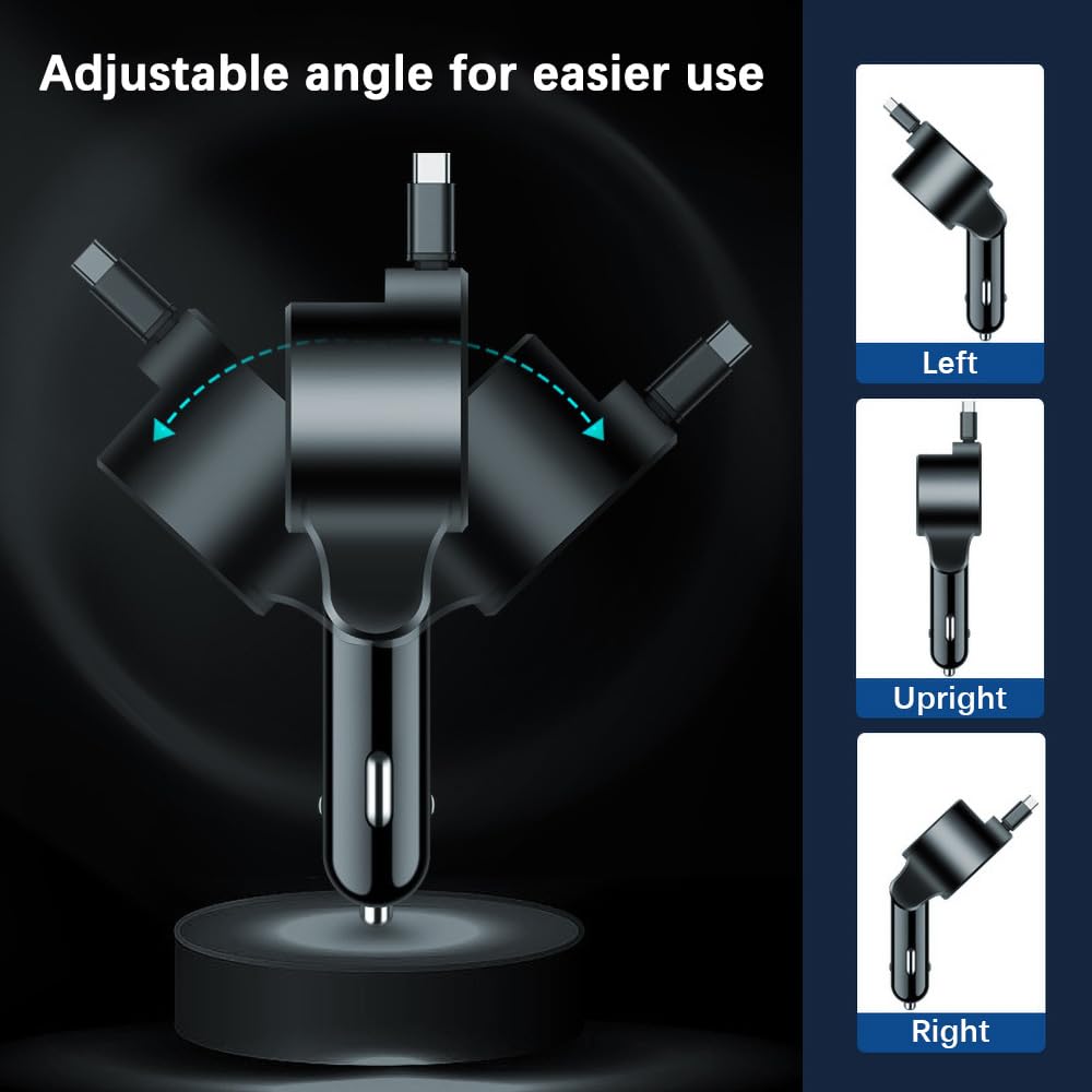 Alanph 75W 3-in-1 Car Charger Adapter with Voltage Detection, Super Fast Charging with Cable PD30W Retractable Cable for iPhone/Samsung/Android/iPad