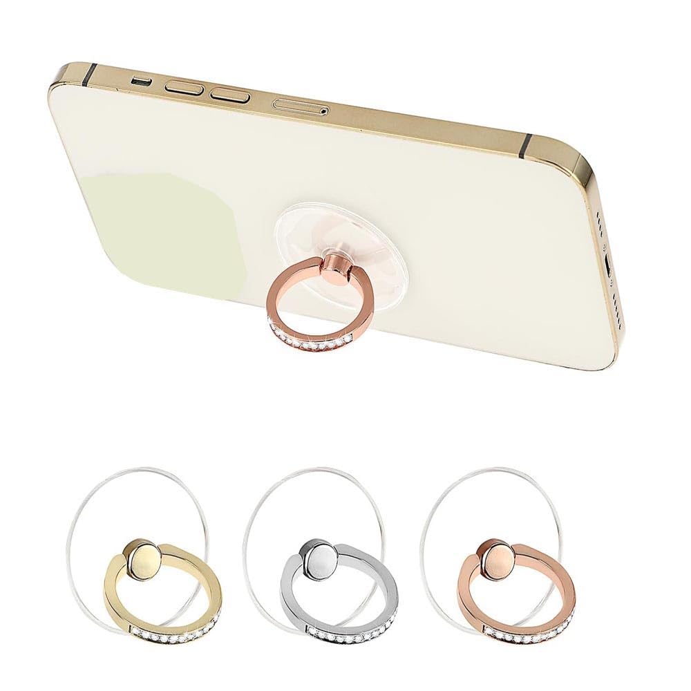 3 Pcs Finger Ring Set Stands Cellphone Ring Holder, Rhinestones Phone Holder 360° Rotation Ring Stand, Clear Cell Phone Kickstand for Most of Phones