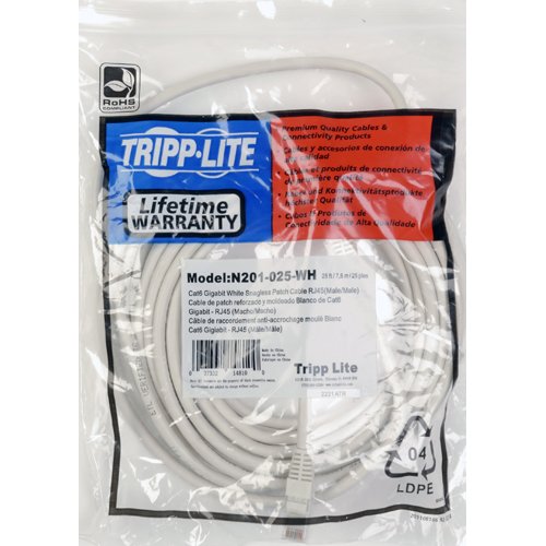 Tripp Lite Cat6 Gigabit Snagless Molded Patch Cable (RJ45 M/M) - White, 25-ft.(N201-025-WH)