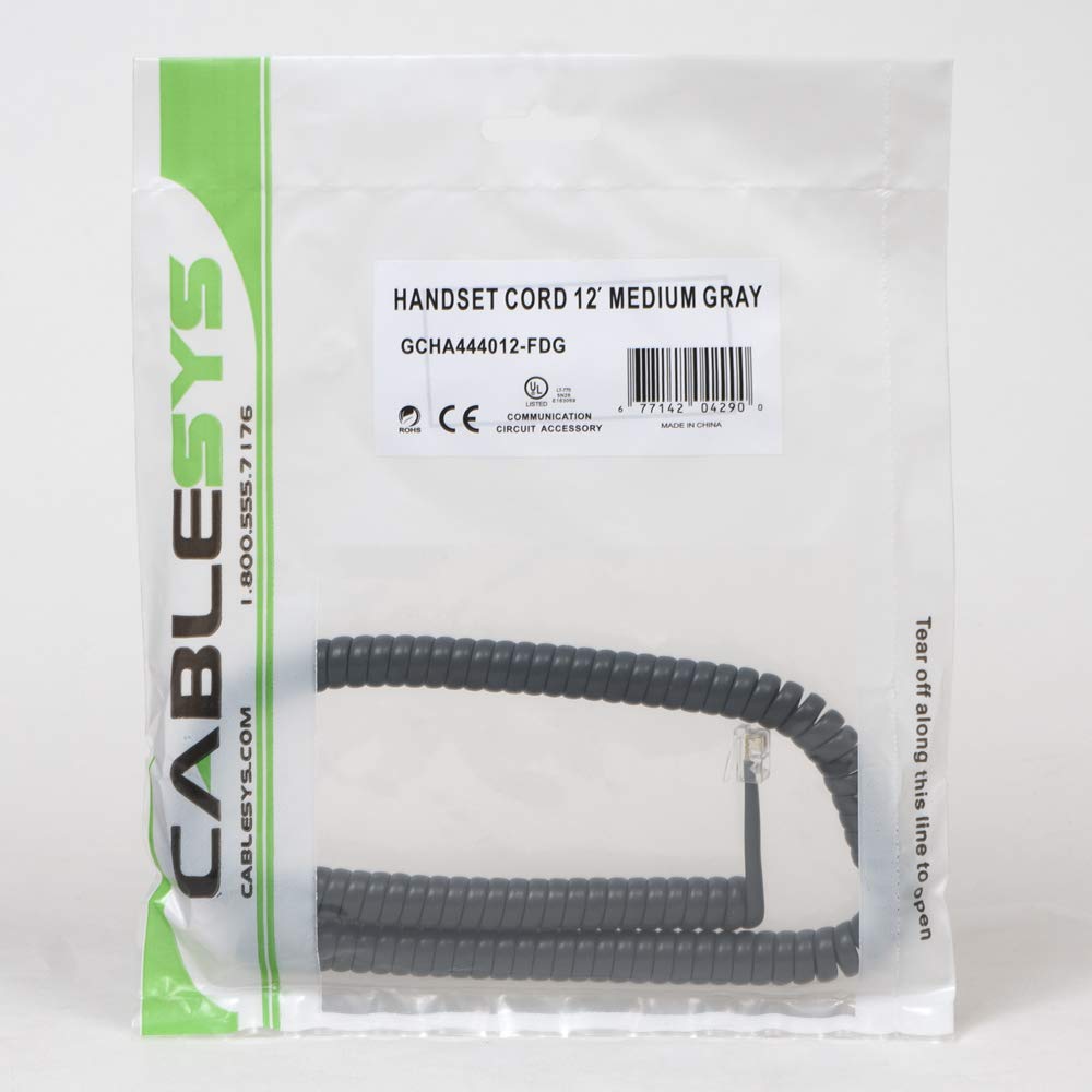 Cablesys Handset Cord Medium Gray - 12ft - For Phone - 12 Ft - 1 X Rj-11 Male Phone - Gray
