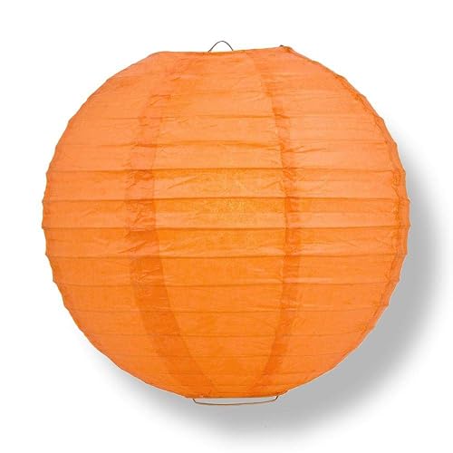 Quasimoon PaperLanternStore Decorative Paper Lantern - (Single, 20-Inch, Persimmon Orange, Even Ribbing) Round Paper Lantern - Ideal Wedding and Party