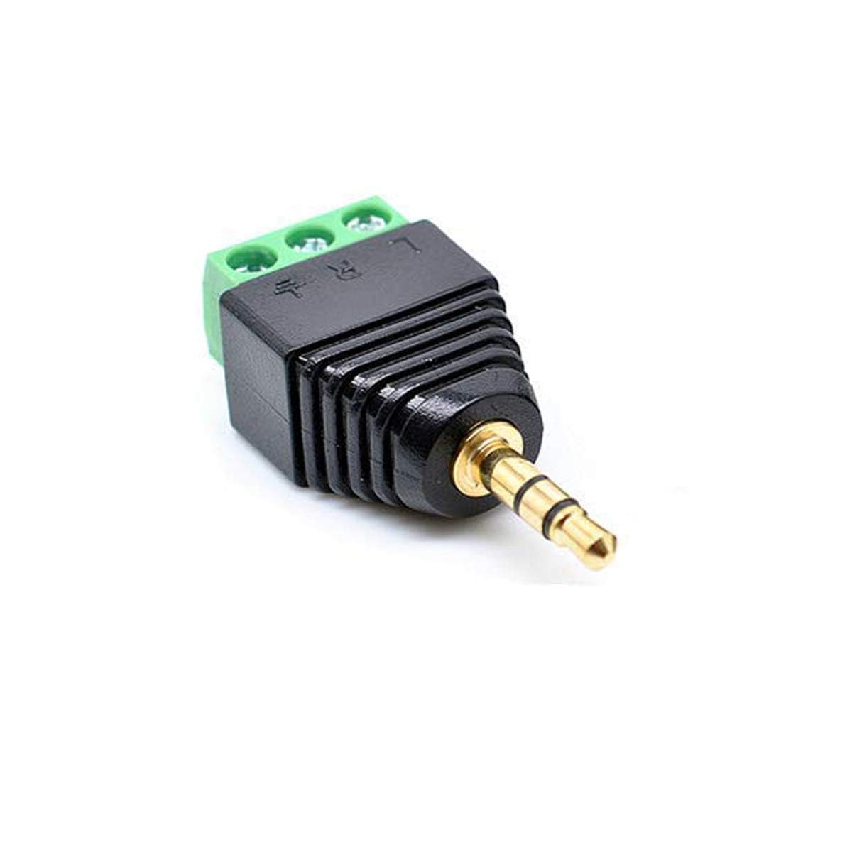Kework 5 Pack 1/8" 3.5mm TRS Male Jack Terminal Block Connector, 3.5mm 3 Pole Stereo Audio Plug Headphone AUX Balun Bolt Screw Solderless Terminal