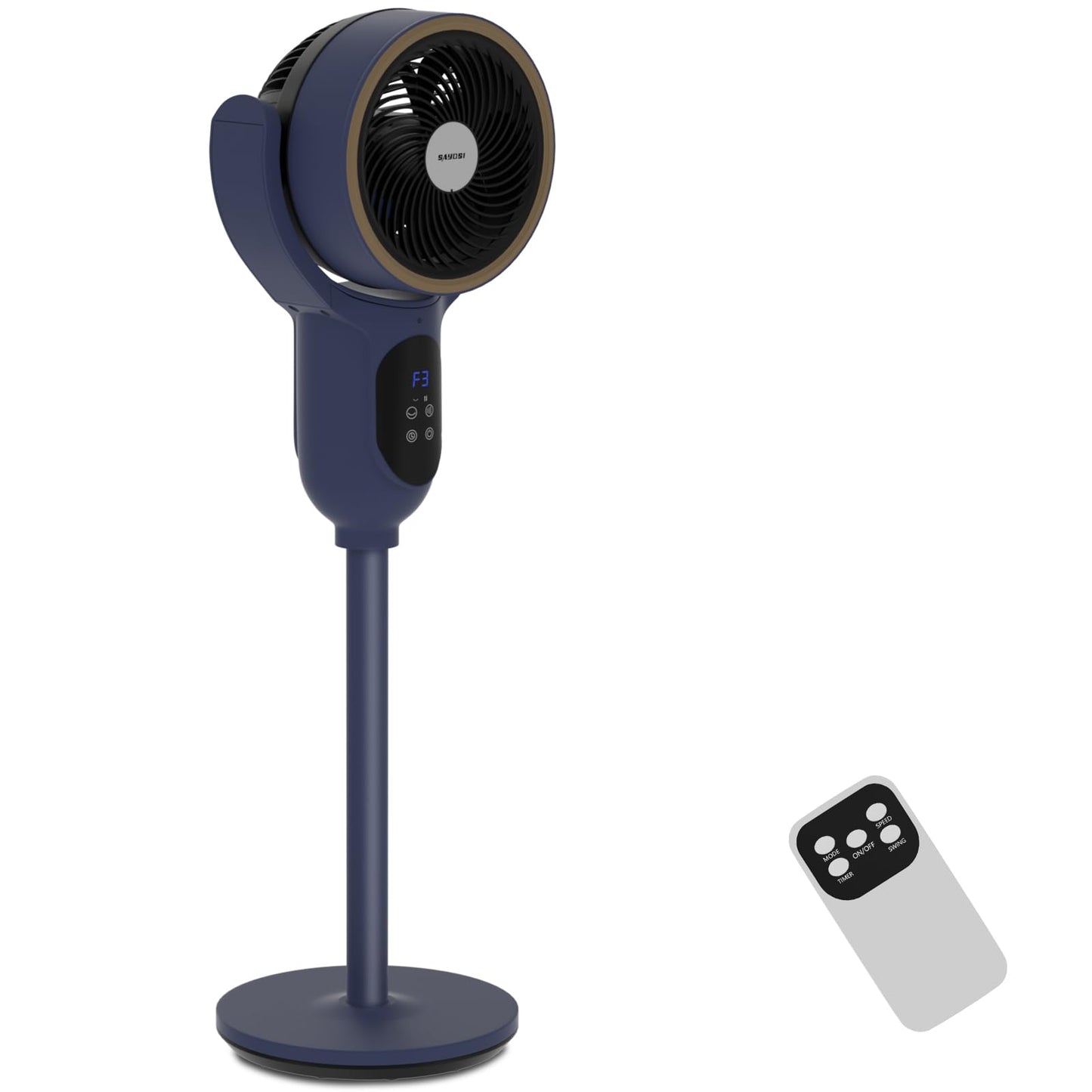 SAYDSI Fan for Bedroom,Auto 90° Oscillating Standing Tower Fan,100ft Electric Cooling Pedestal Fans for Home and Office(Blue)