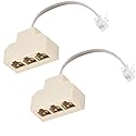 Sopepoyie 2Pcs 6P4C Male Phone Jack Splitter to 3 Female Way Socket Beige Adapter Telephone Line Splitter with Telephone Extension Cord