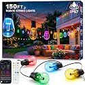 Beizelte Outdoor String Lights, 150FT RGB+IC Outside Light Dimmable Shatterproof LED Bulbs, IP67 Waterproof Chasing Effect Lighting DreamColor Patio