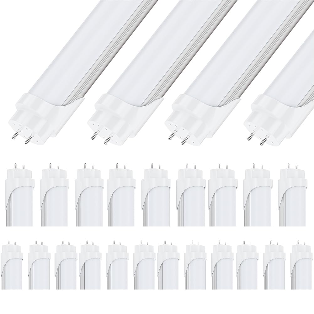 KOUZEMS T8 LED Light Bulbs Fluorescent Replacement Ballast Bypass 48inch 4000K Daylight White Double-end Powered Frosted Lamps 25 Pack