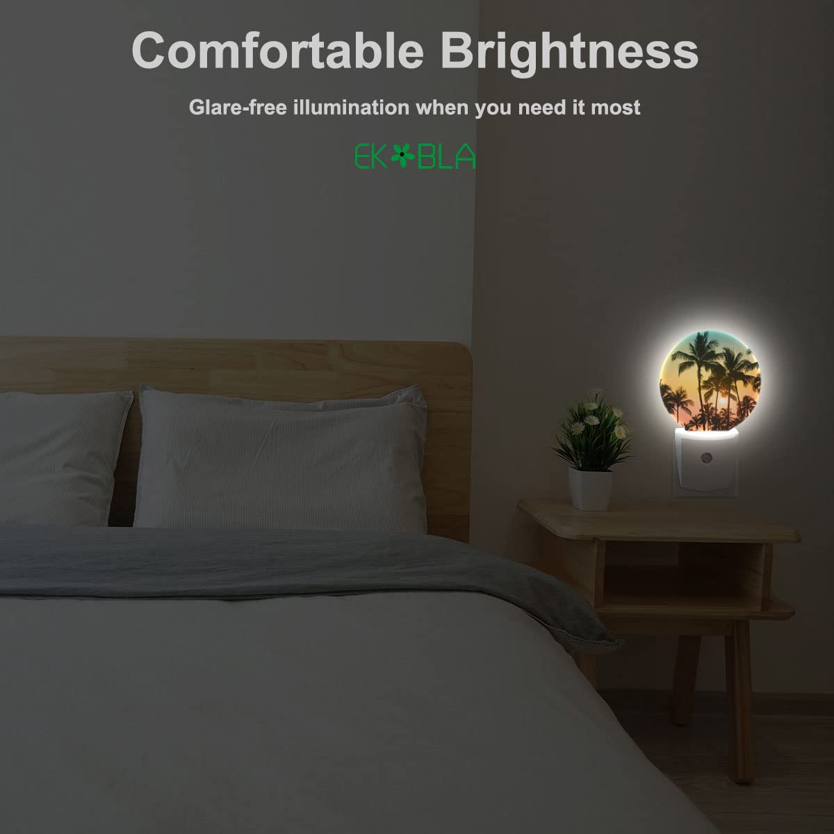 EKOBLA Palm Tree Sunset Night Light, Tropical Beach Night Lights Plug Into Wall with Auto Sensor, 0.5W Sleep Friendly