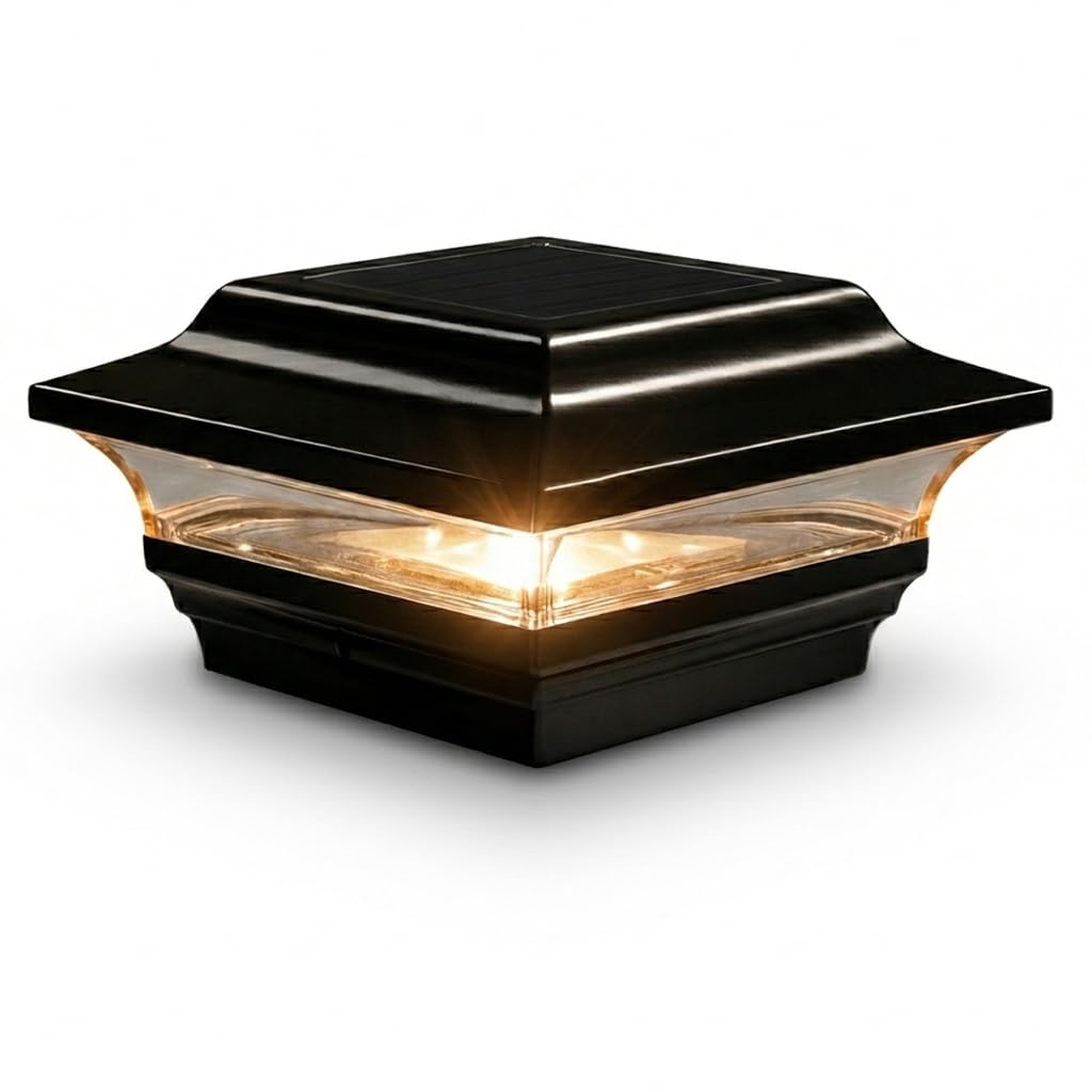 Classy Caps 4x4 Imperial Solar Post Cap - Fits 3.5"x3.5" and 4"x4" Deck & Fence Posts - Black Cast Aluminum - Warm and Cool Light Modes - Heavy-Duty