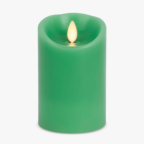 Luminara Flameless LED Battery Operated Flickering Pillar Moving Flame Candles (Vibrant Green, 3" x 4.5")