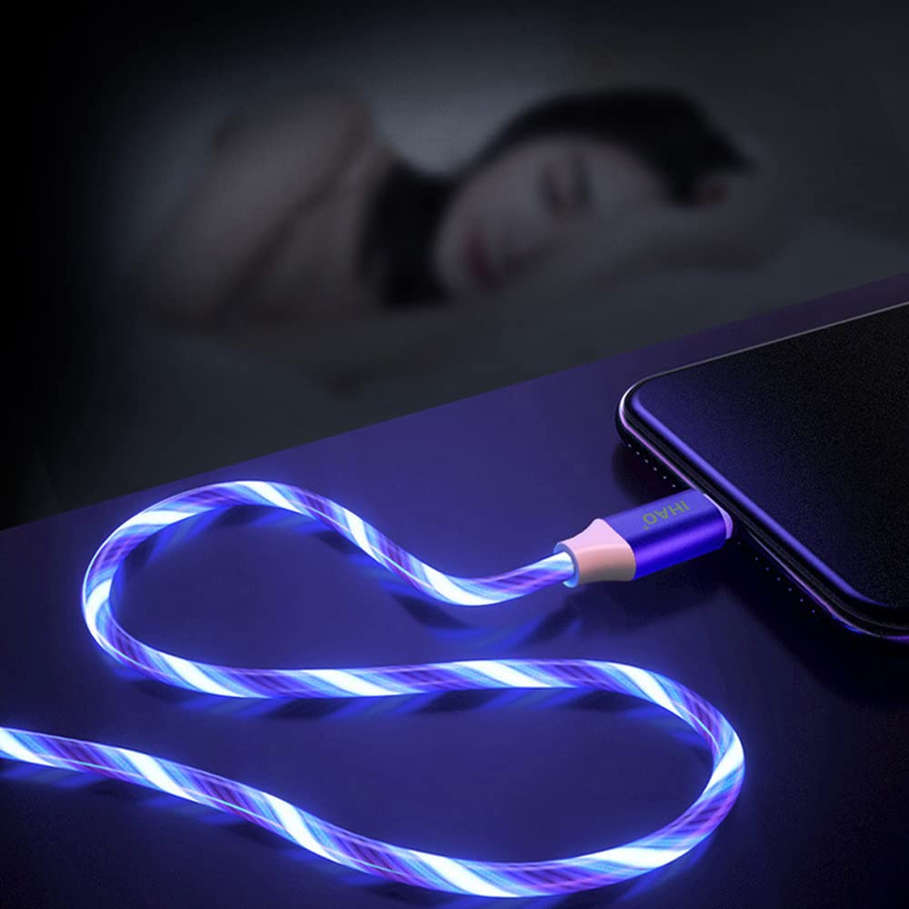 IHAO USB Type C to Type C PD 60W Fast Charging Cable Phone Charger High Data Speed Cool Light Up LED Current Flowing for All USB C Device-Blue/39