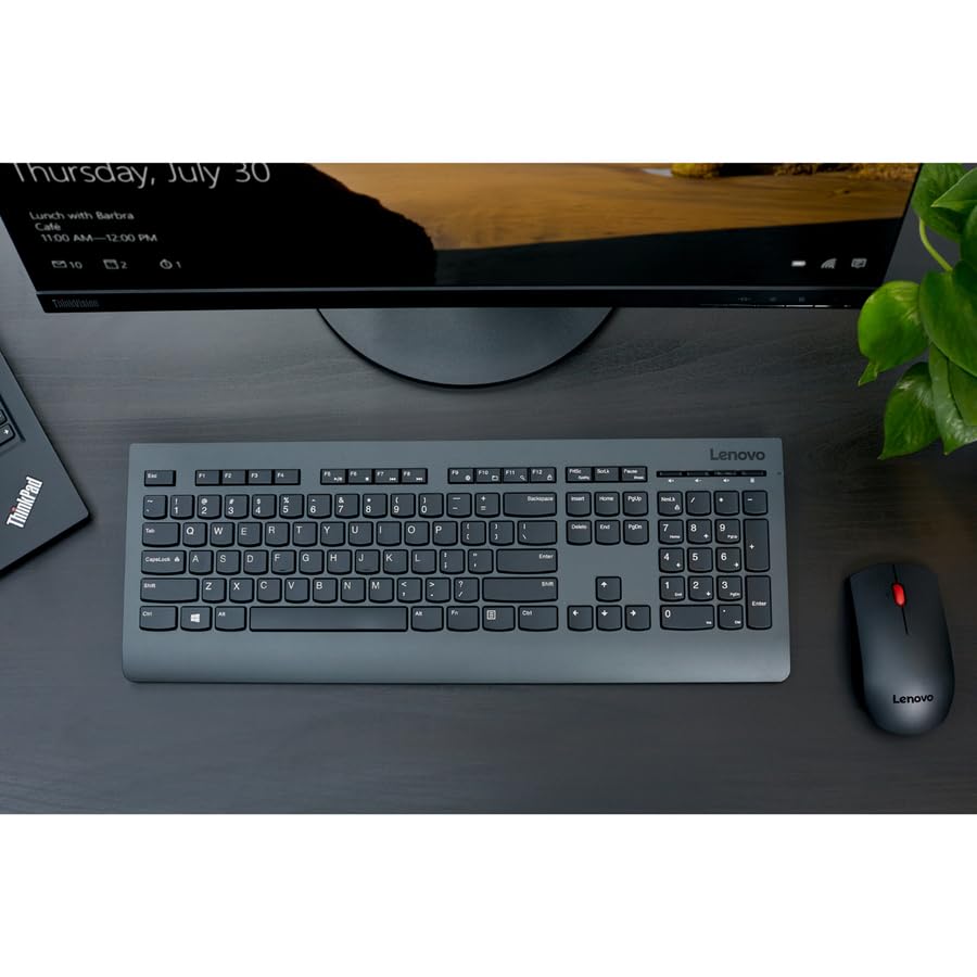 Lenovo Professional Wireless Keyboard and Mouse Combo, 2.4 GHz USB Wireless Receiver, Full Size Ambidextrous Mouse, 24 Month Battery Life, Black
