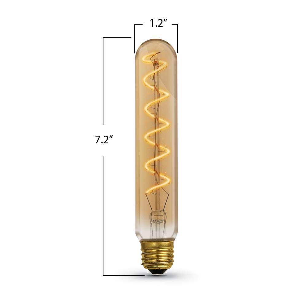 Feit Electric Vintage Exposed Filament Amber Glass LED T10L with a Medium E26 Base Light Bulb - 40W Equivalent - 10 Year Life - 200 Lumen - 2100K Soft
