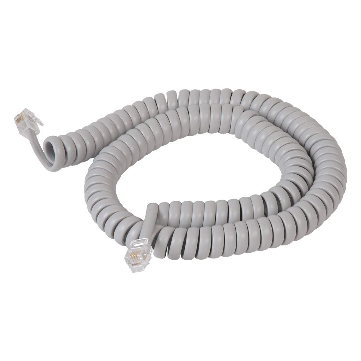 Cablesys Coiled Telephone Handset Cord for Use with PBX Phone Systems, VoIP Telephones - 12 Ft Uncoiled, Rj22, 1.5 Inch Lead on Both Ends, Dolphin
