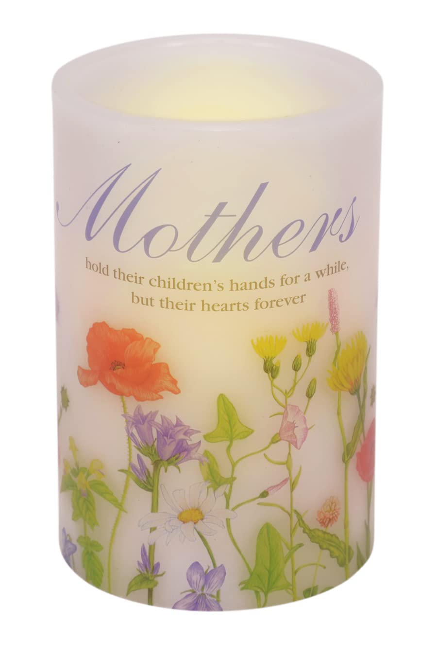 Mark Feldstein & Associates Inspirational Quote Floral Wax LED Flameless Pillar Candle, 4 x 6 Inch (Mother)