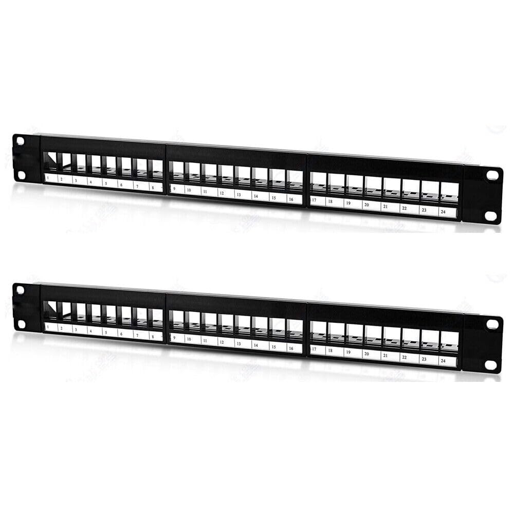 2 Pcs Patch Panel 24Port CAT6/Cat5 RJ45 110 Network Surface Wall Mount Bracket