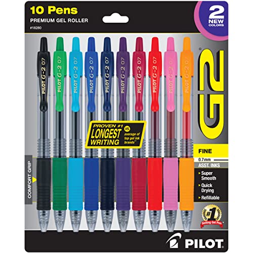 PILOT G2 Premium Refillable and Retractable Rolling Ball Gel Pens, 0.7mm Fine Point, Assorted Color Inks (New Rose Pink & Grape Inks), 10-Pack