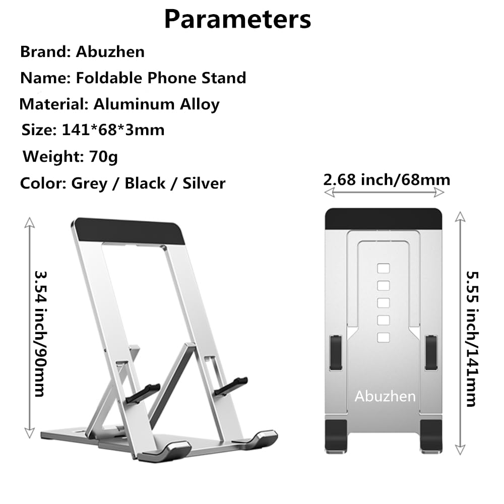 Abuzhen Cell Phone Stand, Fully Adjustable Foldable Desktop Phone Holder for Desk, Thick Case Friendly, Compatible with All Phones (A-Black)