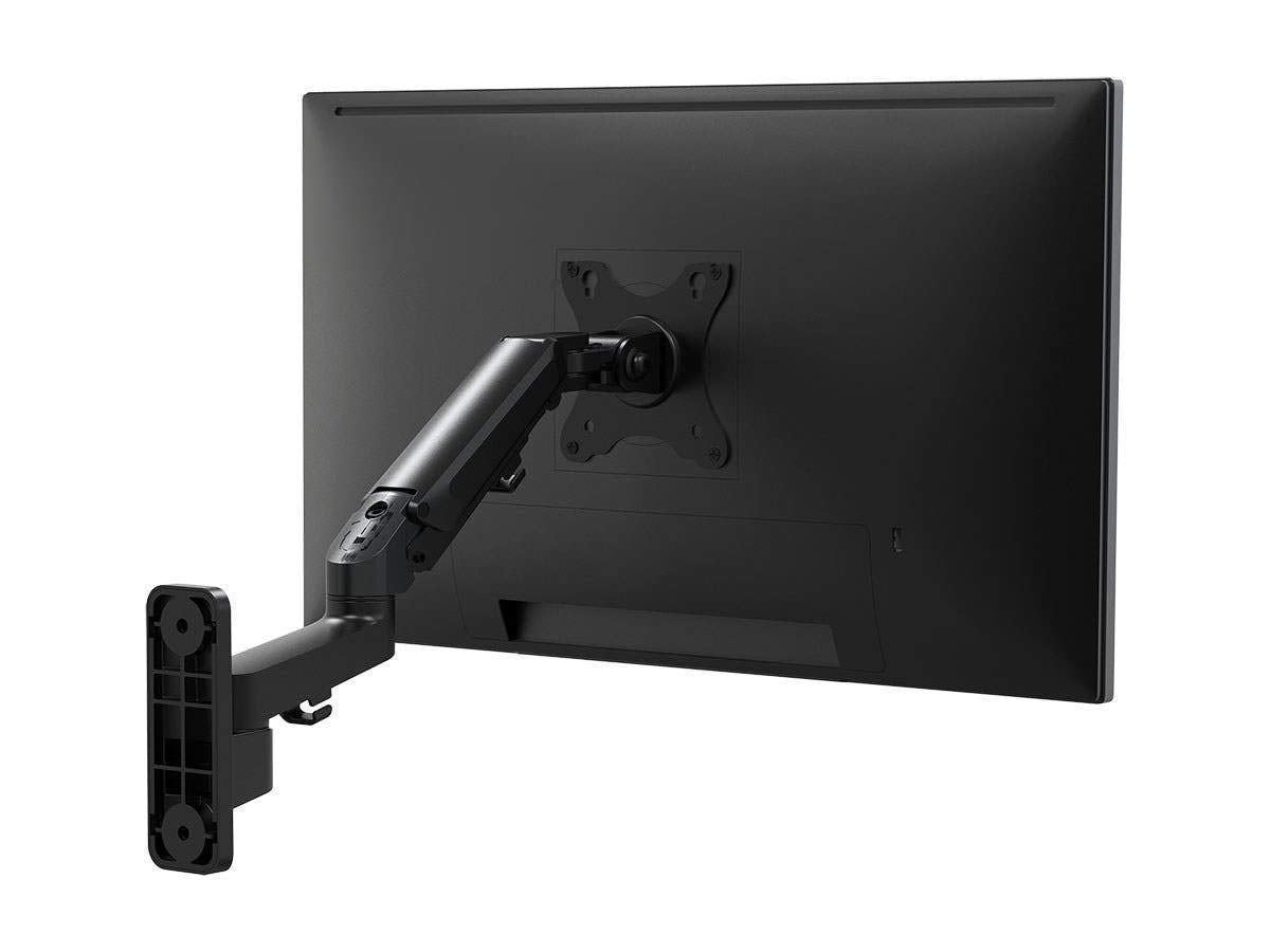 Monoprice Full Motion Wall Mount - for Monitors Up to 27 Inch, Adjustable Gas Spring, 2-Segment, Supports Max Weight 15.4 Pounds, Black - Workstream