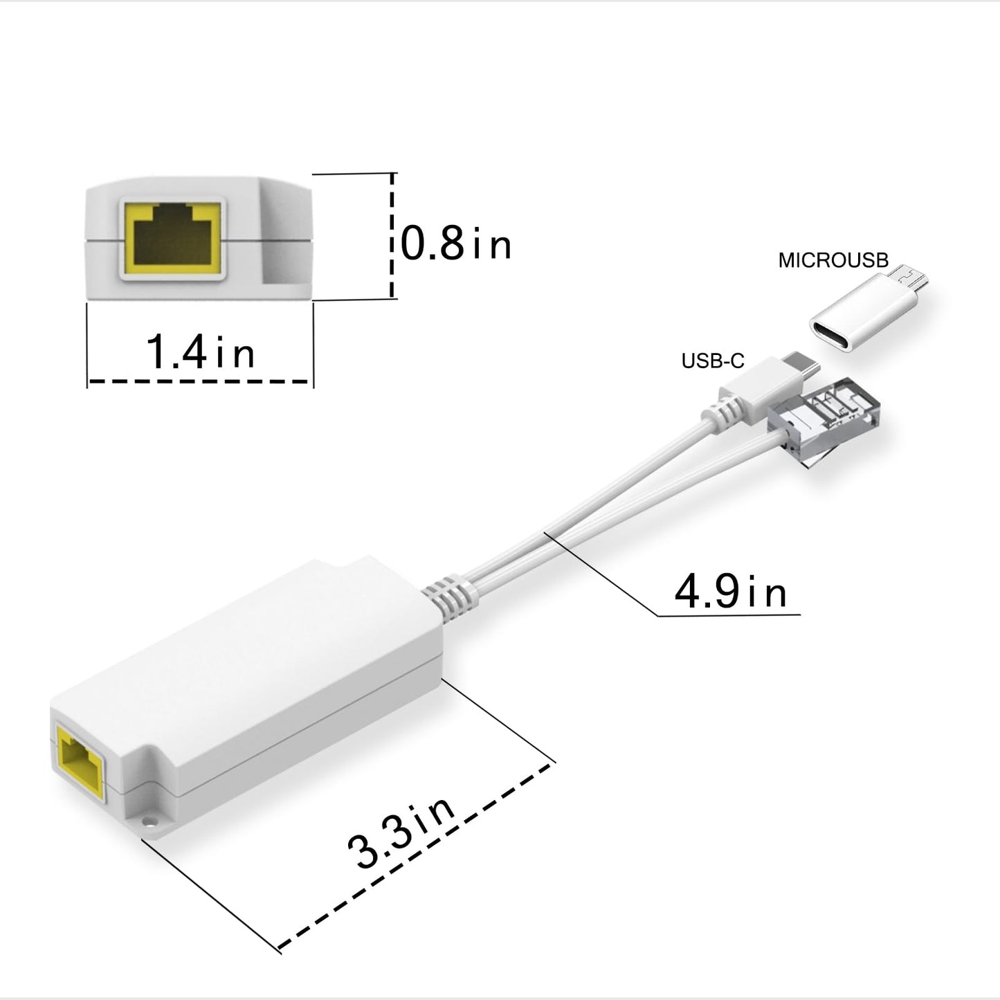 PoE Splitter 5V2.5A PoE to USB C/Micro USB 2-in-1 Adapter, IEEE 802.3af Compliant PoE Power Adapter for Raspberry Pi 3/4 Security IP Camera/Voip