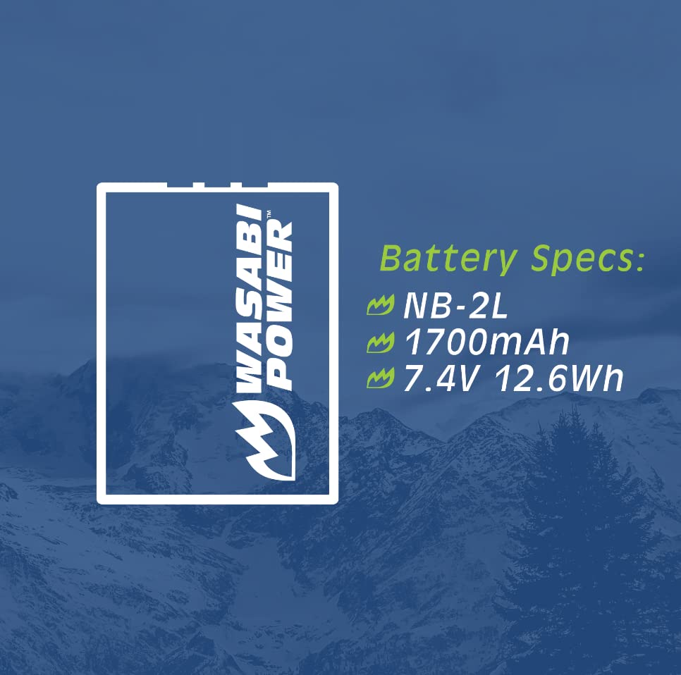 Wasabi Power Battery (2-Pack) and Charger for Canon NB-2L, NB-2LH, BP-2L5, BP-2LH and Canon DC301, DC310, DC320, DC330, DC410, DC420, Elura 40, 50