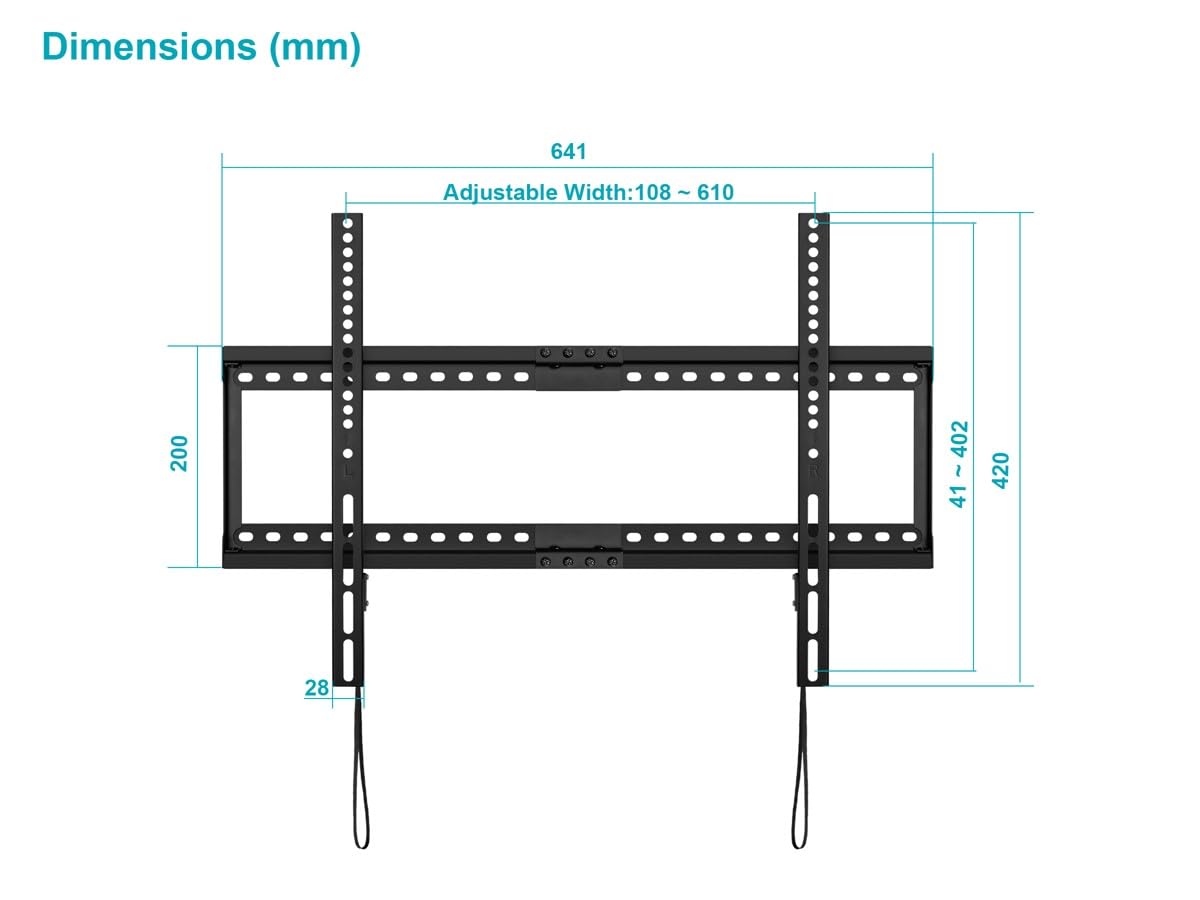 Monoprice Low Profile Fixed TV Wall Mount Extra Wide for 42" to 90" TVs up to 165lbs, Max VESA 600x400, Fits Curved Screens
