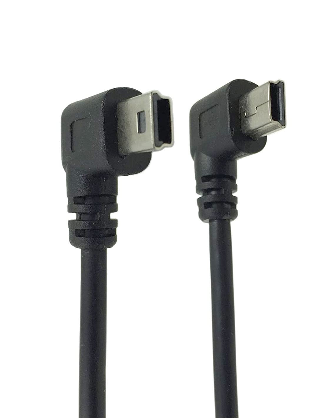 (1-Set) Mini USB Cable, Haokiang 8 inch USB 2.0 Male to Mini USB 90 Degree Angled Male Charging Cable Cord - Black (Left/Right)