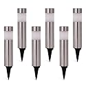 SUNWIND Solar Bollard Lights Outdoor - 6 Pack Stainless Steel Warm White LED Landscape Lights Waterproof Decorative Lighting for Backyard Lawn Patio