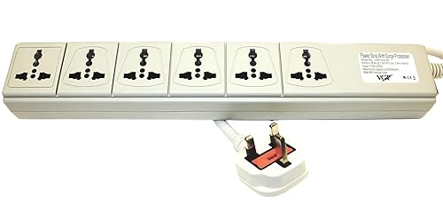 VCT WPS-UK 220-240 Volt Universal Power Strip Surge Protector with 6 Universal Outlets 13A Max. 3250W with UK Plug