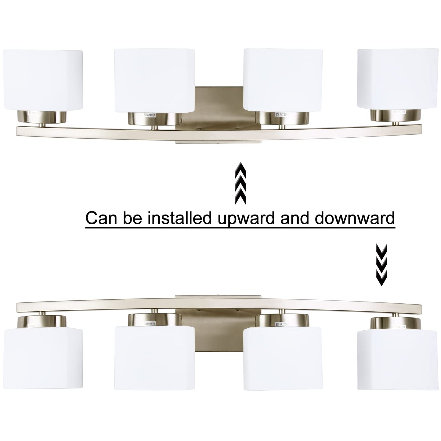 Dosoty 4-Light Brushed Nickel Vanity Light Fixture with White Glass Shade for Bathroom Over Mirror, 31.5 Inches