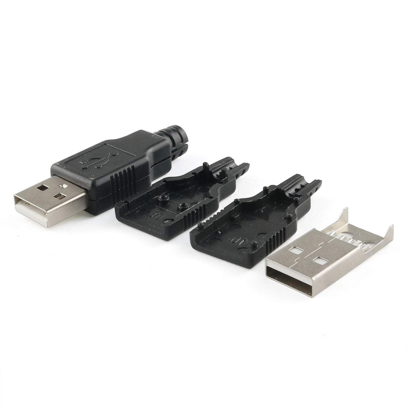E-outstanding USB 2.0 Connector 10PCS USB 2.0 A Type Male 4-Pin Plugs with Black Plastic Cover DIY Socket