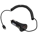 Tripp Lite USB Dual Port Car Charger, USB-C 18W QC 3.0 and USB-A 12W Dual Port USB Car Charger, Coiled USB Charging Cable, Black (U280-C02-30W-C6)