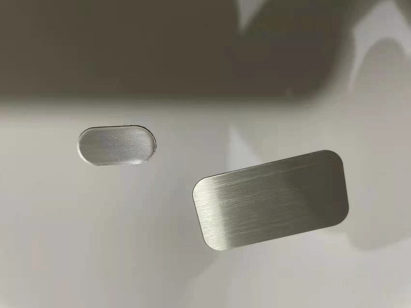 Mini Metal Plates for Magnetic Mount, Wall, Phone Holder, Case, Magnet, Crafts, DIY. Kit of 32 Silver Small 0.4" x 0.8" Iron Discs with 3M Adhesive