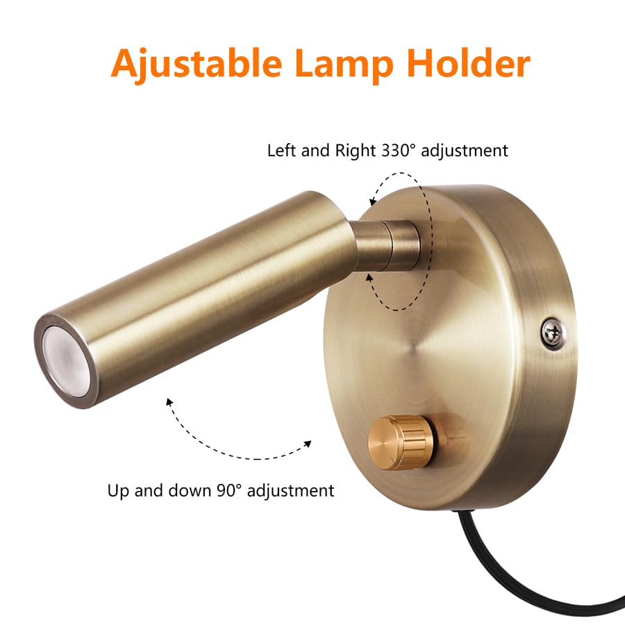 Agese Surface Wall Mounted Reading Light Sconces Lamp Physical Knob Dimmer Switch LED 5W Warm White 3000K (Bronze Plug Cord)