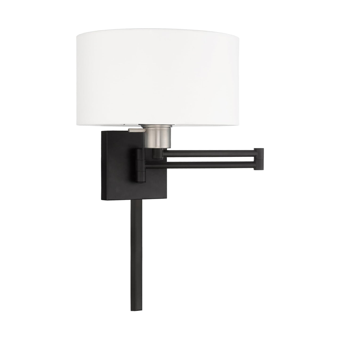 Livex Lighting 40036-04 24.25" One Light Swing Arm Wall Mount, Black Finish with Off-White Fabric Shade