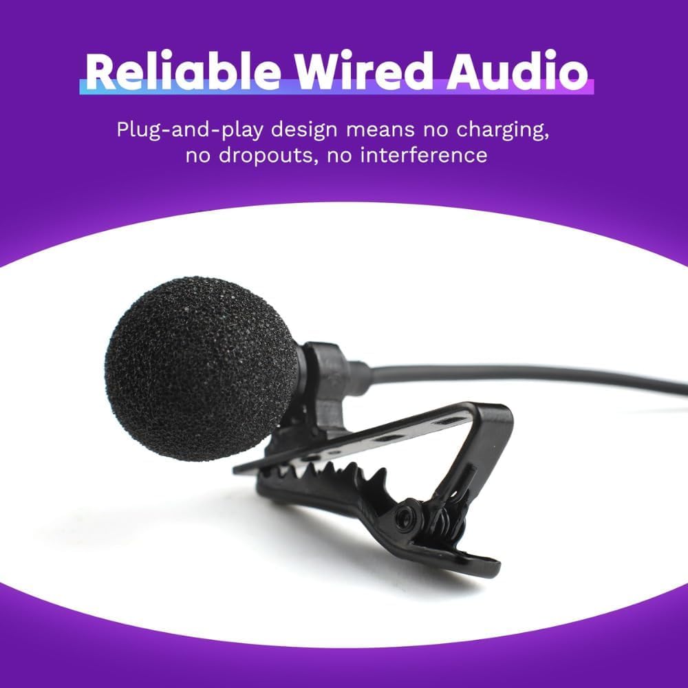 Purple Panda Wired Lavalier Microphone Omnidirectional - Attachable Lapel Mic Compatible with GoPro, DJI, Insta360, Tablet, iPad, DSLR, Camera, Ideal