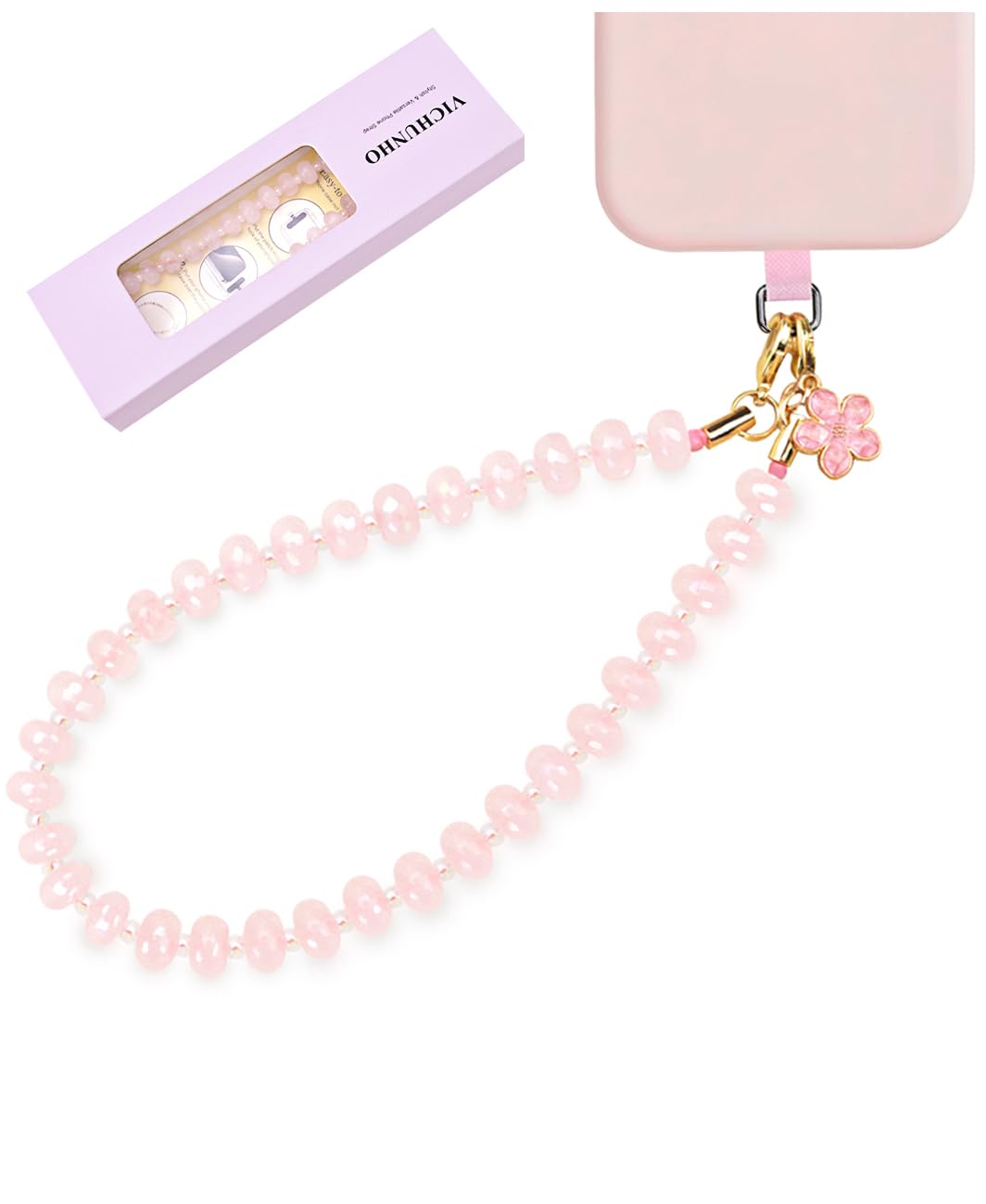VICHUNHO Beaded Phone Wrist Strap, Cellphone Lanyard with Tether Tab, Cute Cell Phone Wristlet Bracelet for Women Girls