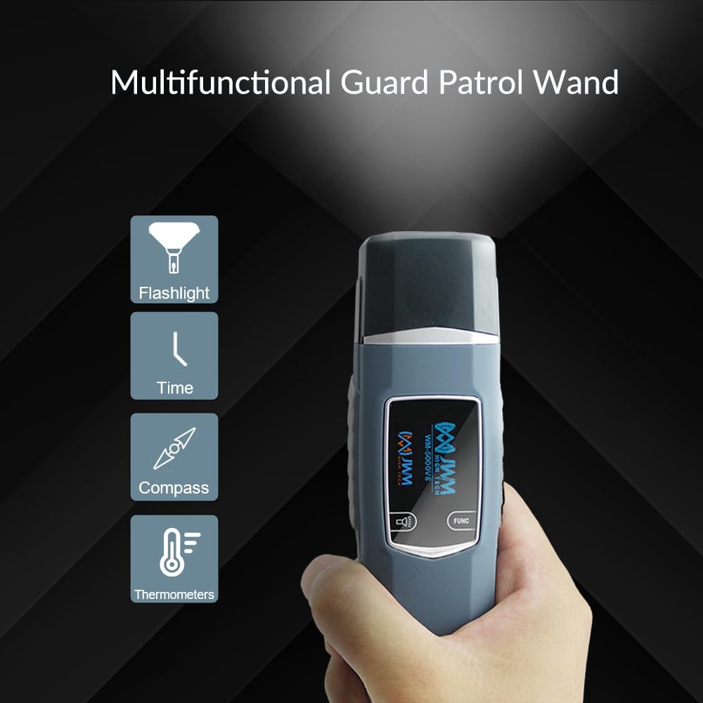 JWM Long Range RFID Guard Tour System, Security Patrol Wand with 30m Reading Distance, Built-in Flashlight and Thermometer, Free Standalone and Cloud