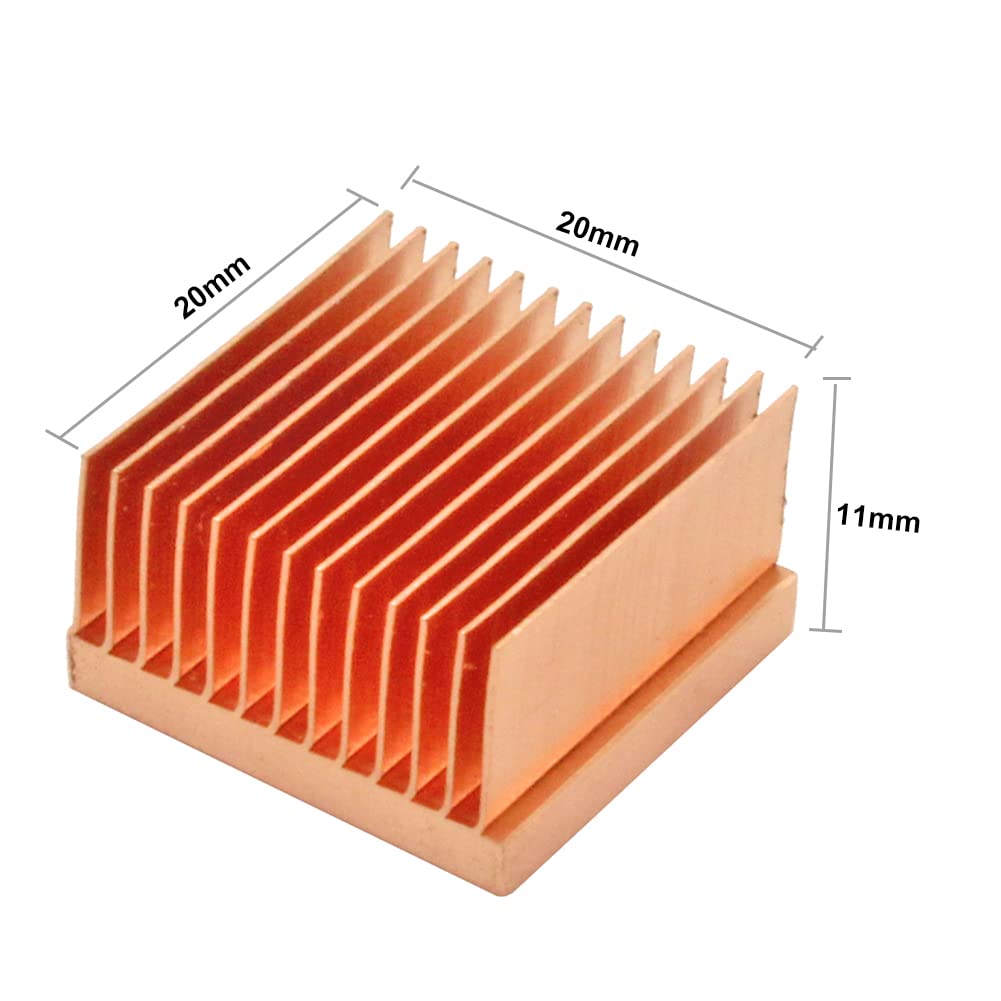 2Pcs Pure Copper Heatsink 0.79" x 0.79" x 0.43" / 20mm x 20mm x 11mm Skiving Fin Heat Sink Cooling for Raspberry pi Electronic 3D Printer CHIP IC MOS