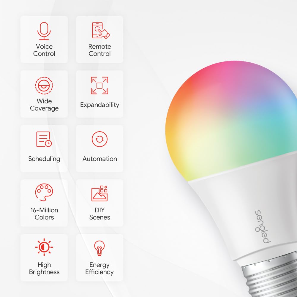 Sengled Smart Light Bulb Starter Kit, Smart Bulbs that Work with Alexa, Google Home, Color Changing Light Bulb, Alexa Light Bulbs, A19 E26 Dimmable