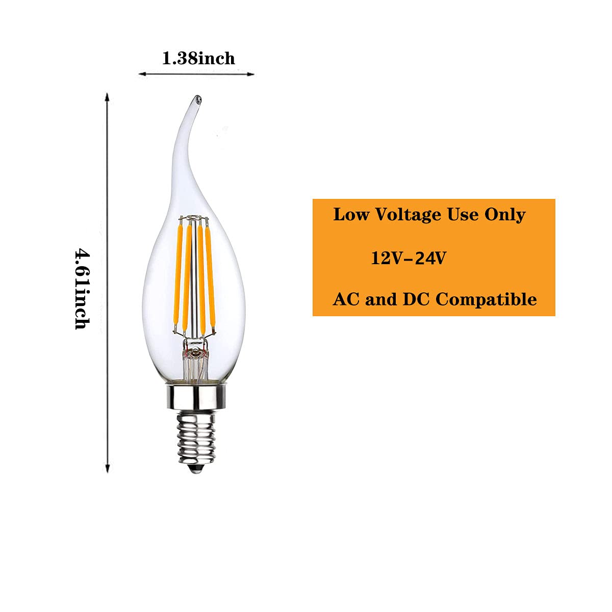 SHUWDKAR 12 Volt Candelabra Bulbs LED 4W E12 Bulbs 40 Watt Equivalent 2700K