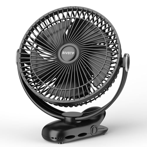 BIVBTP 12000mAh Clip on Fan 30H Longest Runtime, 8in Portable Fan Rechargeable, Ultra Quiet with Heavy-Duty Clamp, USB Desk Fans for Golf Cart,Office