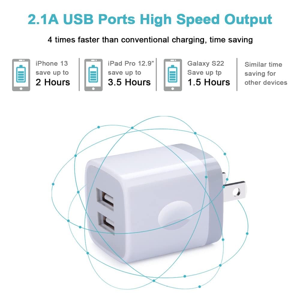 Charger Block, USB Wall Charger, Double USB Fast Charging Cube Block charger Box, 2.1A Phone CHARGERr Power Adapter 3Pack for iPhone 17 16 15 14 13 12