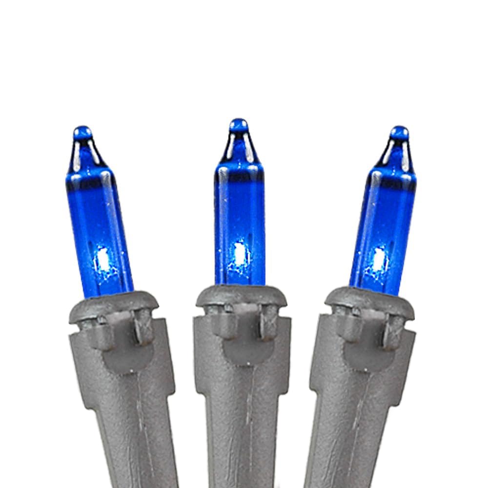 Novelty Lights 50 Feet 100 Bulbs Traditional Incandescent Mini Lights, Blue on Brown Wire with 6" Spacing, Commercial Grade and UL Listed
