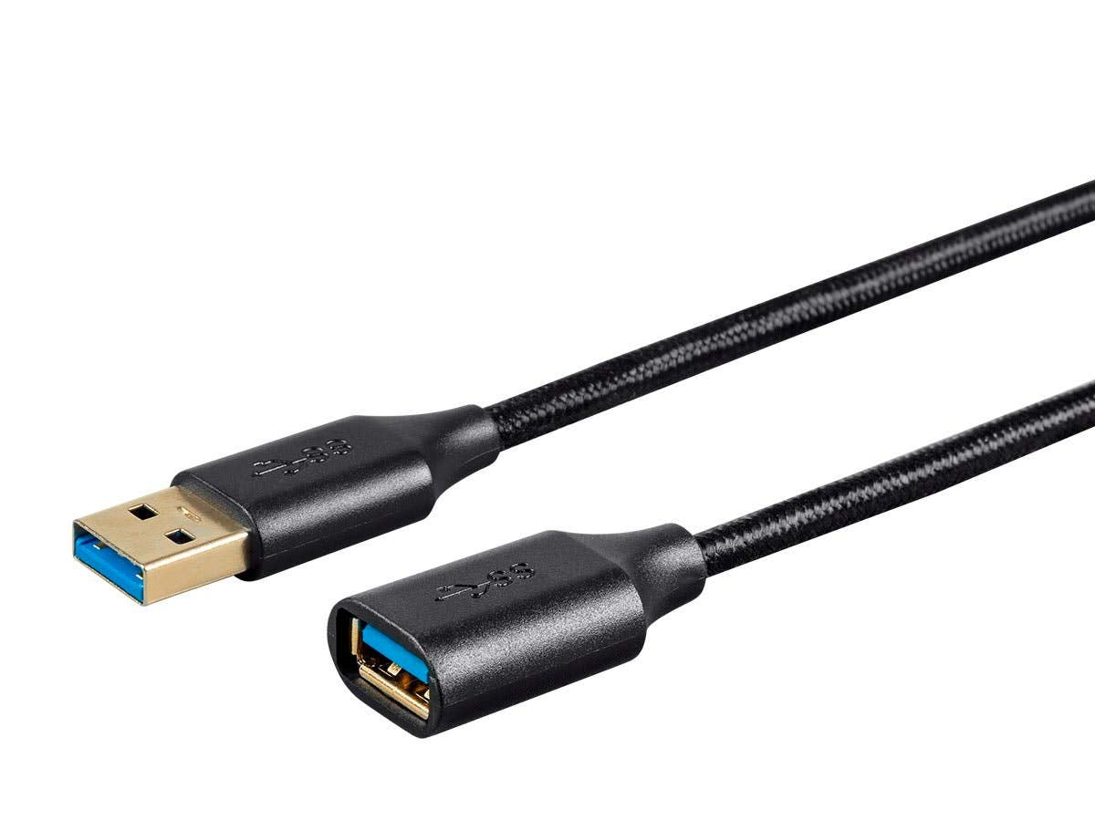 Monoprice USB 3.0 Premium Extension Cable - Type-A Male to Type-A Female, Braided Nylon Jacket, 3 Feet, Black