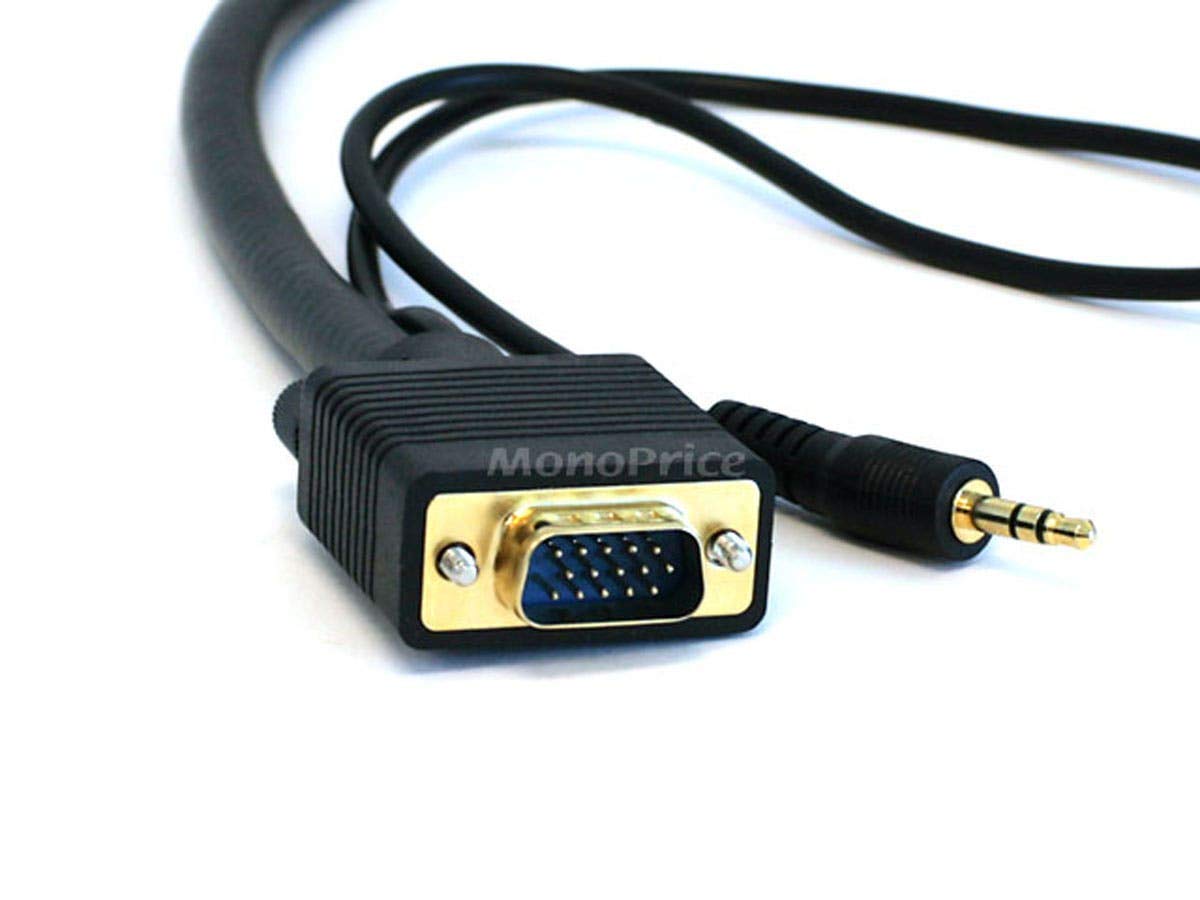 Monoprice Super VGA Cable - 35 Feet - Male to Male with Stereo Audio and Triple Shielding | CL2 Rated, HD15, Gold Plated